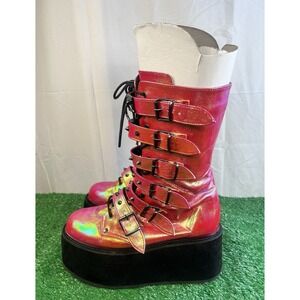 Demonia Damned 225 Platform Boots in Pink Green Iridescent SZ Punk Goth SZ 12